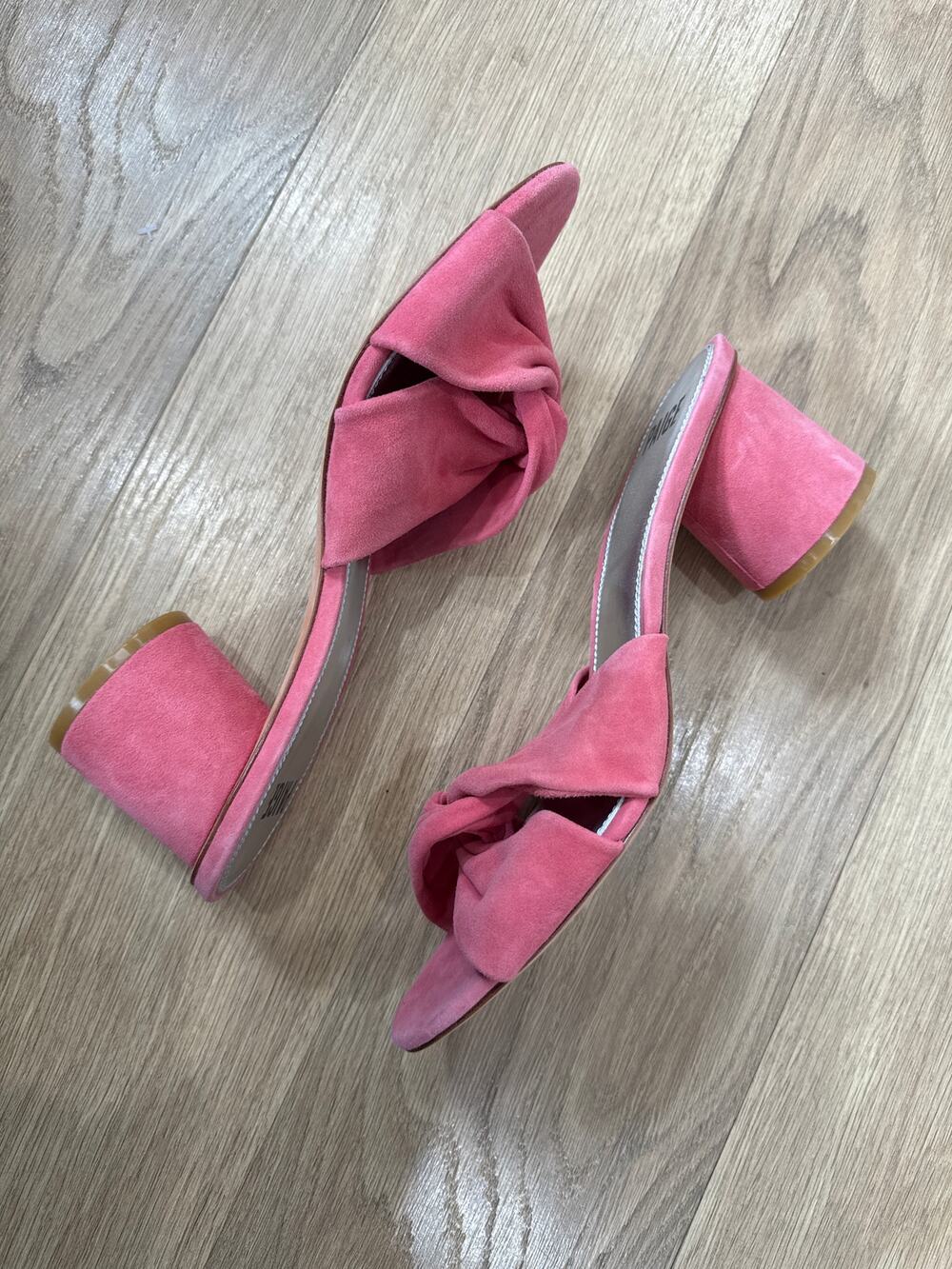 Paige Francesca Pink Suede Slide Twist Knot Cylindrical Heel Sandals Size 10